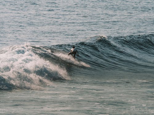 Photo of a Person Surfing on a Big Sea Wave