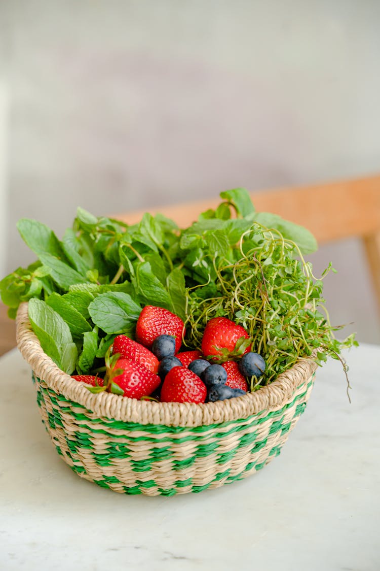 Selective Focus Photo Of A Basket With Fruits And Vegetables