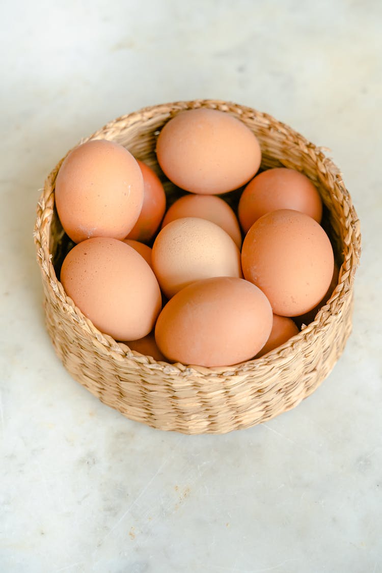 Close Up Of Eggs In A Basket