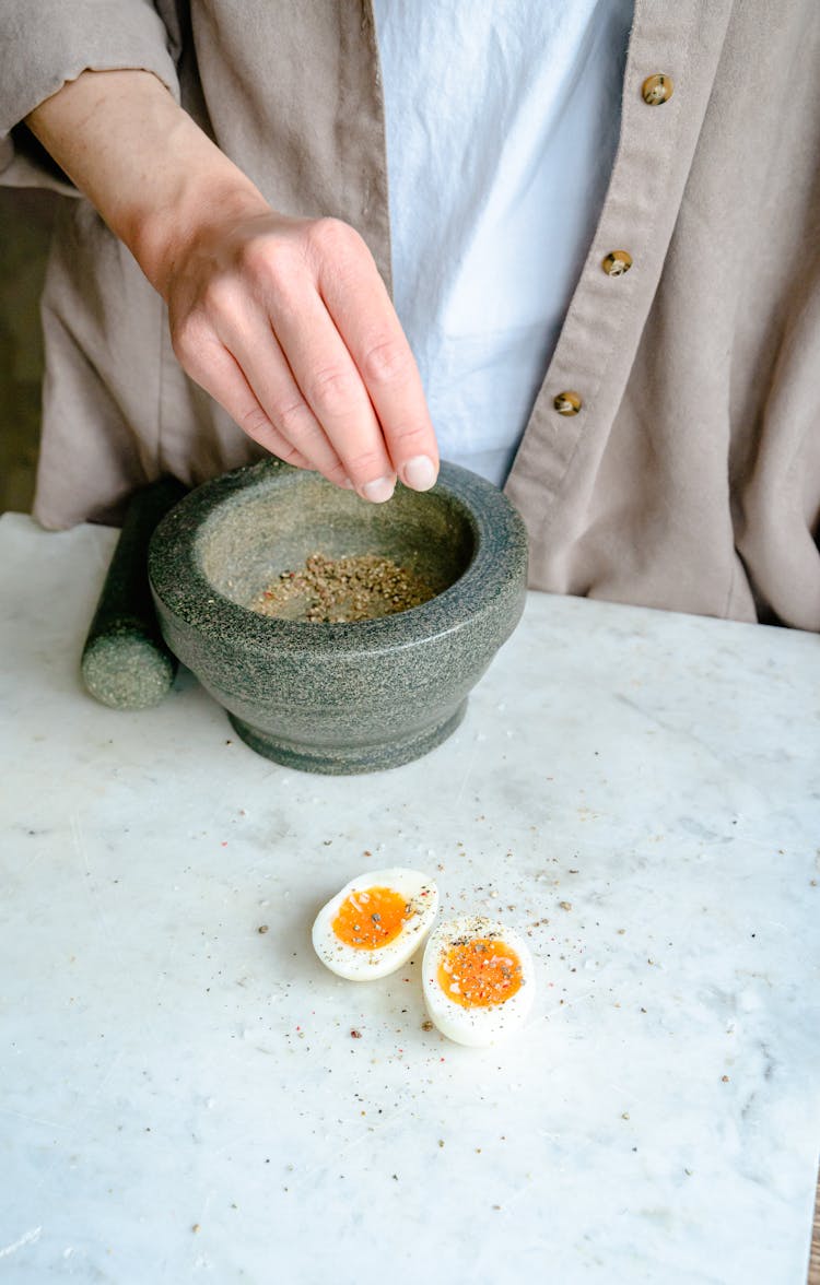 Boiled Eggs In Half On The Table