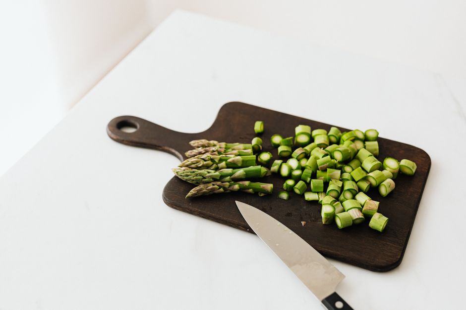 chopped vegetables cutting board