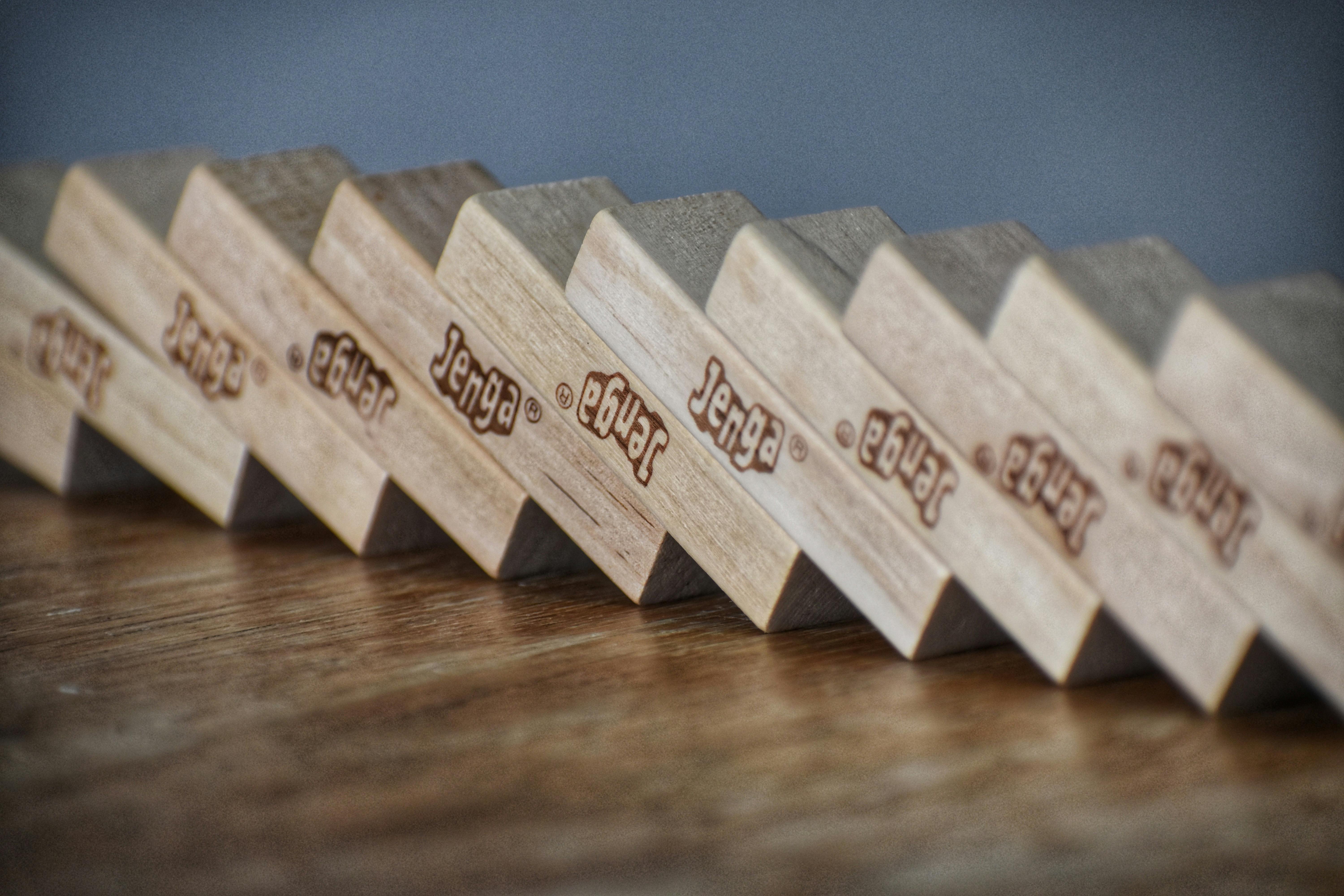 wooden blocks placed in row on table