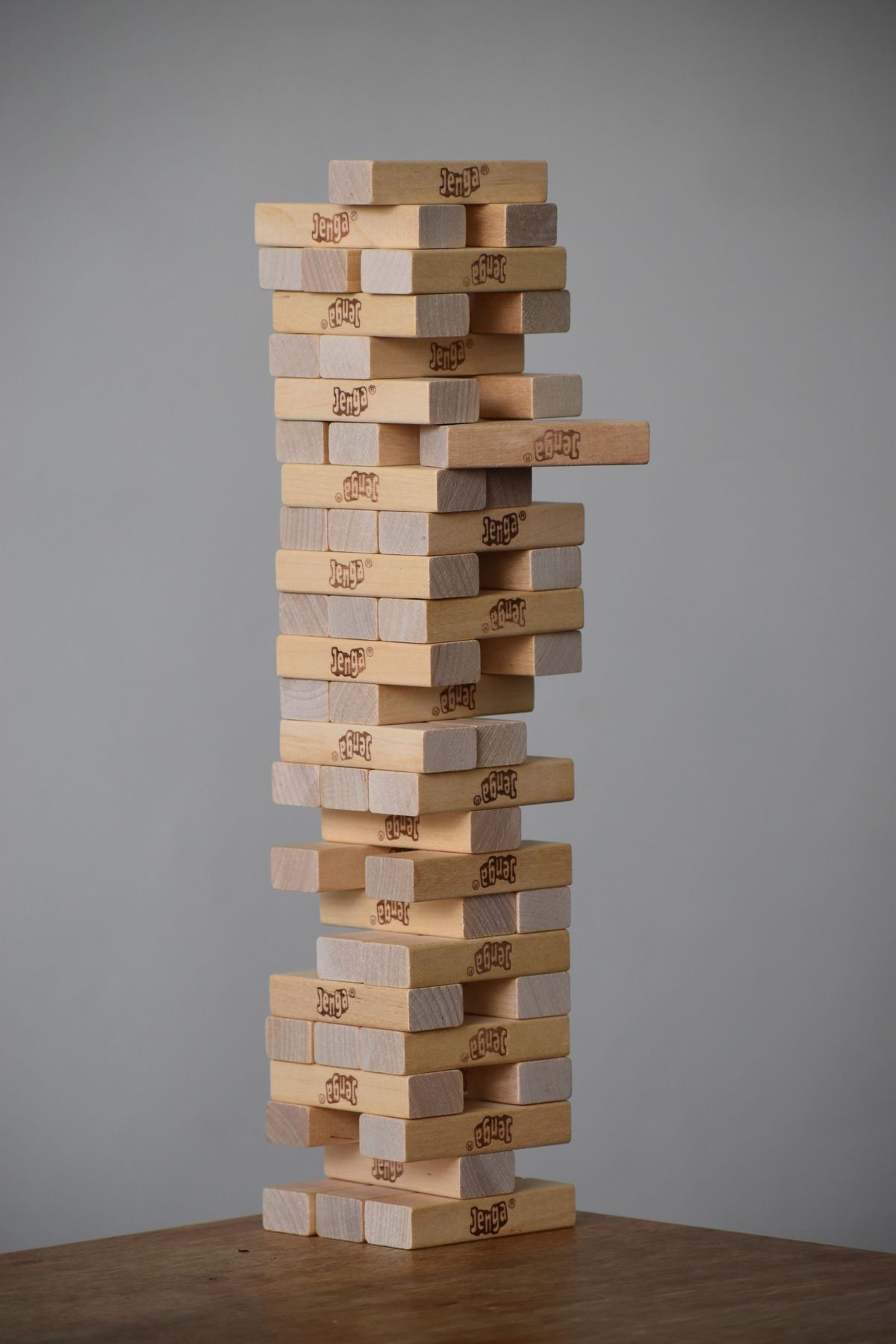 Kids playing a giant stacking block game