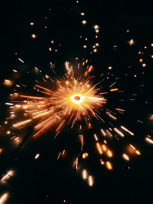 Majestic fireworks sparkling in darkness
