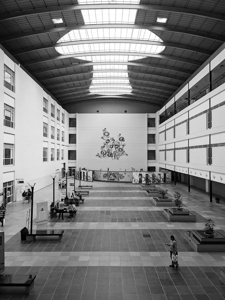 Interior Of Modern Building With Glass Ceiling