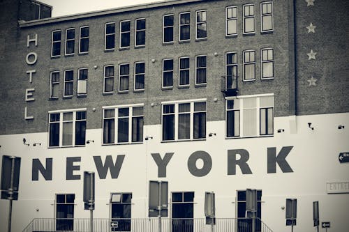 Grayscale Photography of Hotel in New York