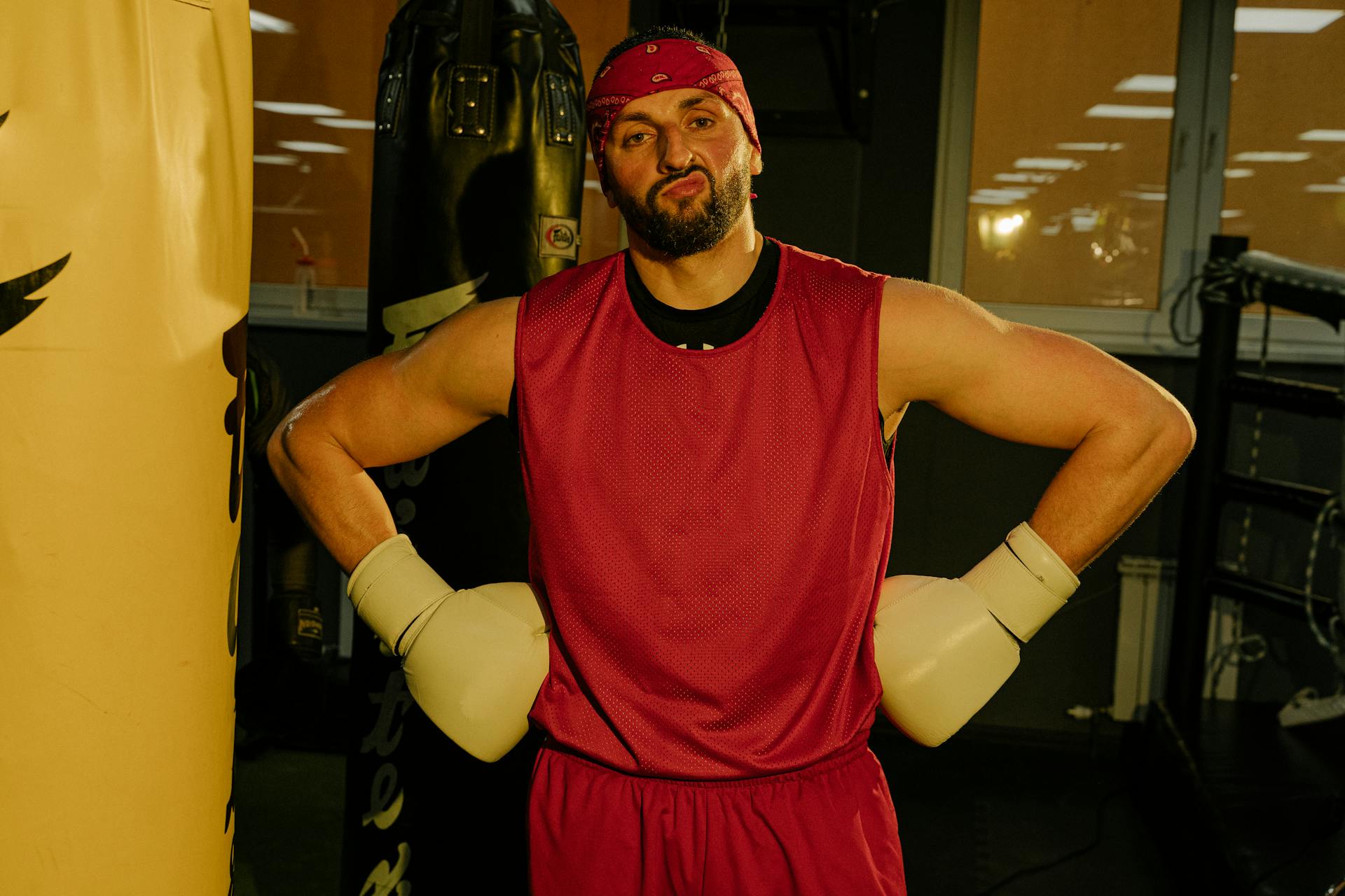 Bearded Man Wearing Boxing Gloves