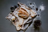 Homemade bread with blueberry jam for breakfast