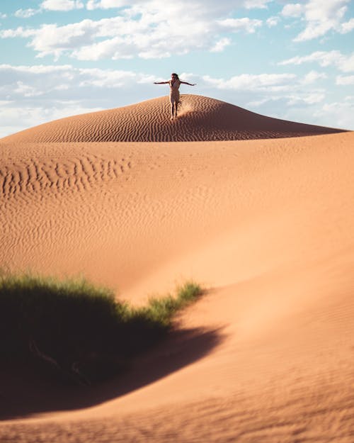 Free Person Standing on Sand Dunes Stock Photo