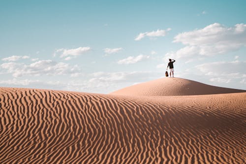 Person Standing on Brown Sand Under Blue Sky