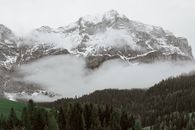 这片宁静的山地景观，有雪、雾和郁郁葱葱的森林，非常适合自然爱好者