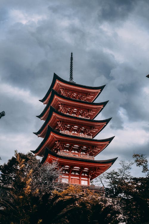 Free Red and Black Temple Under Gray Cloudy Sky Stock Photo