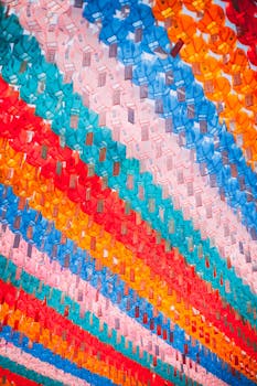 Colorful lanterns hanging artfully at a Korean festival, showcasing vibrant cultural decoration.