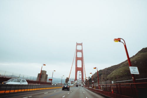 Majestic suspension bridge with moving cars