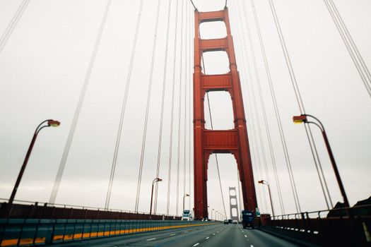 Modern huge suspension bridge on overcast weather