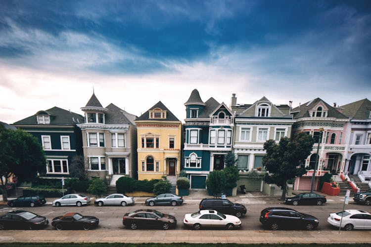 Narrow Residential Houses In Victorian Style