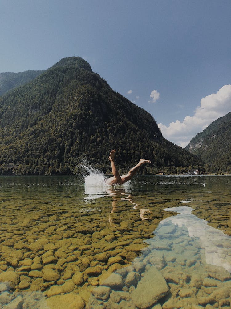 Person Doing A Handstand Underwater