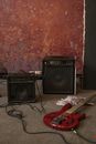 Guitar stage set in rock studio