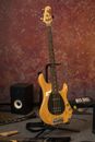 Beige wooden classic electric guitar on stage