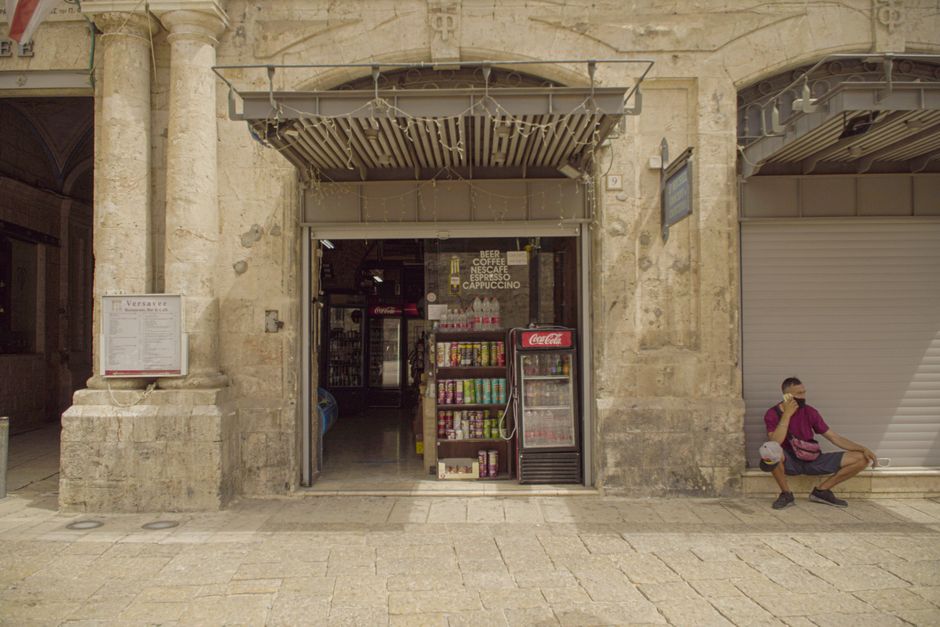 Historic street in Jerusalem's Old City during a cool winter day, Israel