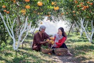 Man And Woman Enjoying The Harvested Fruits