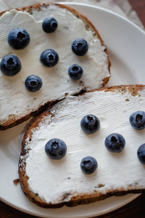 Close-Up Shot of Blueberries and Bread