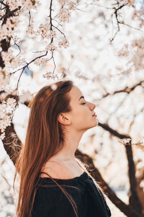 Free Beautiful female in off shoulder shirt Stock Photo