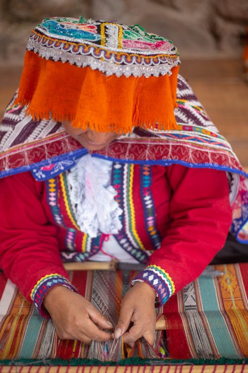 Woman Weaving Yarn