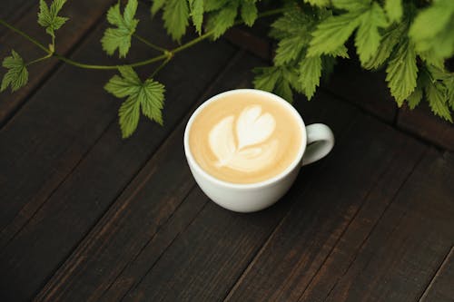 Free  Cup of Cappuccino on Wooden Surface Stock Photo