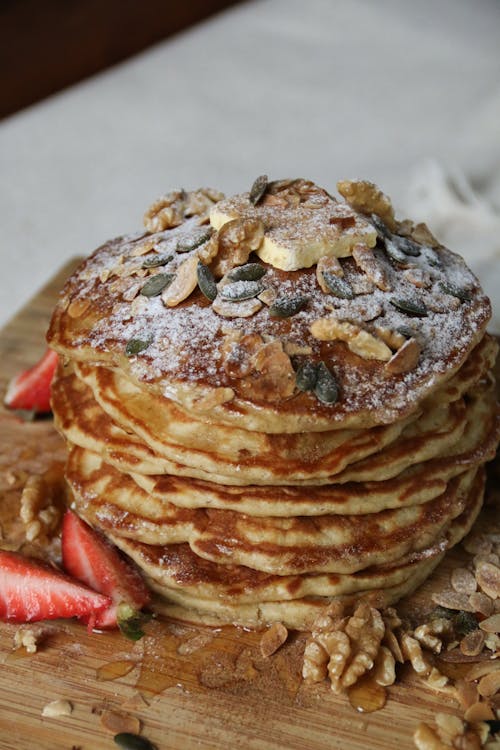 Free Pancakes with Nuts and Fruits Stock Photo