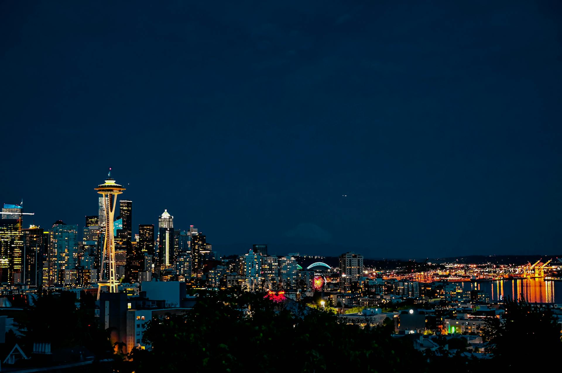 City Skyline of City Building in Seattle Washington at Night