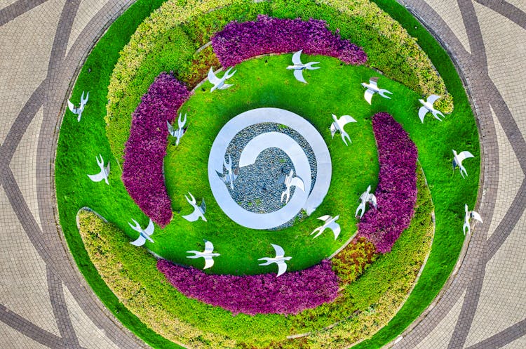 Aerial Shot Of A Round Garden