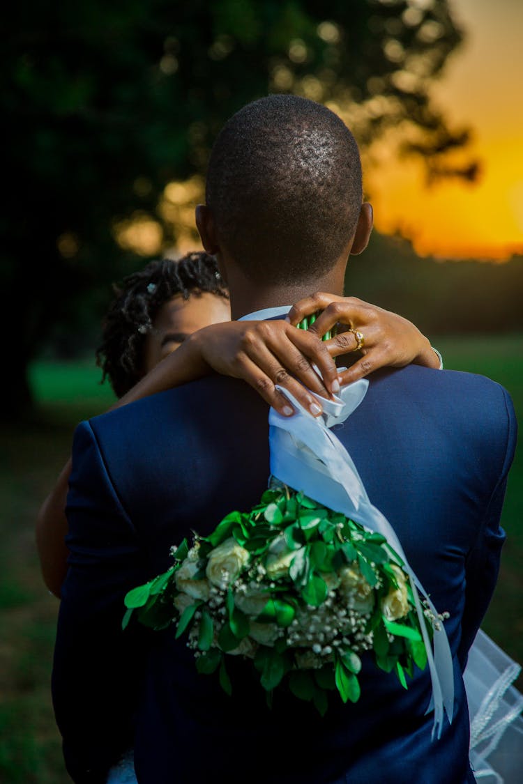 Newlywed Black Couple Dancing In Park