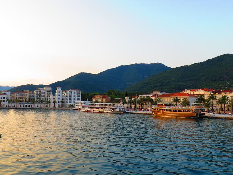 Peaceful Coastal Town Located On Hillside Near Sea