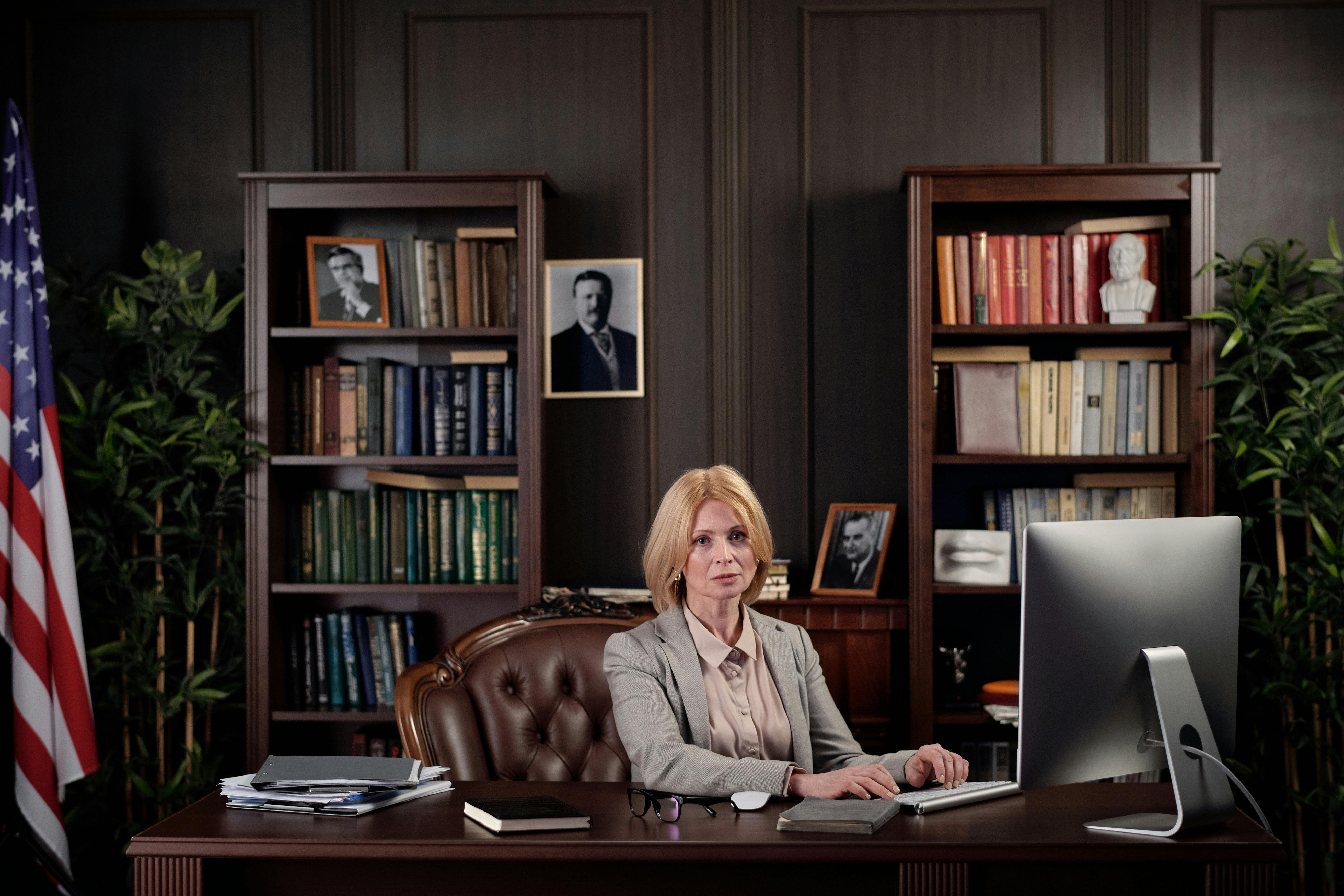 woman sitting at her office