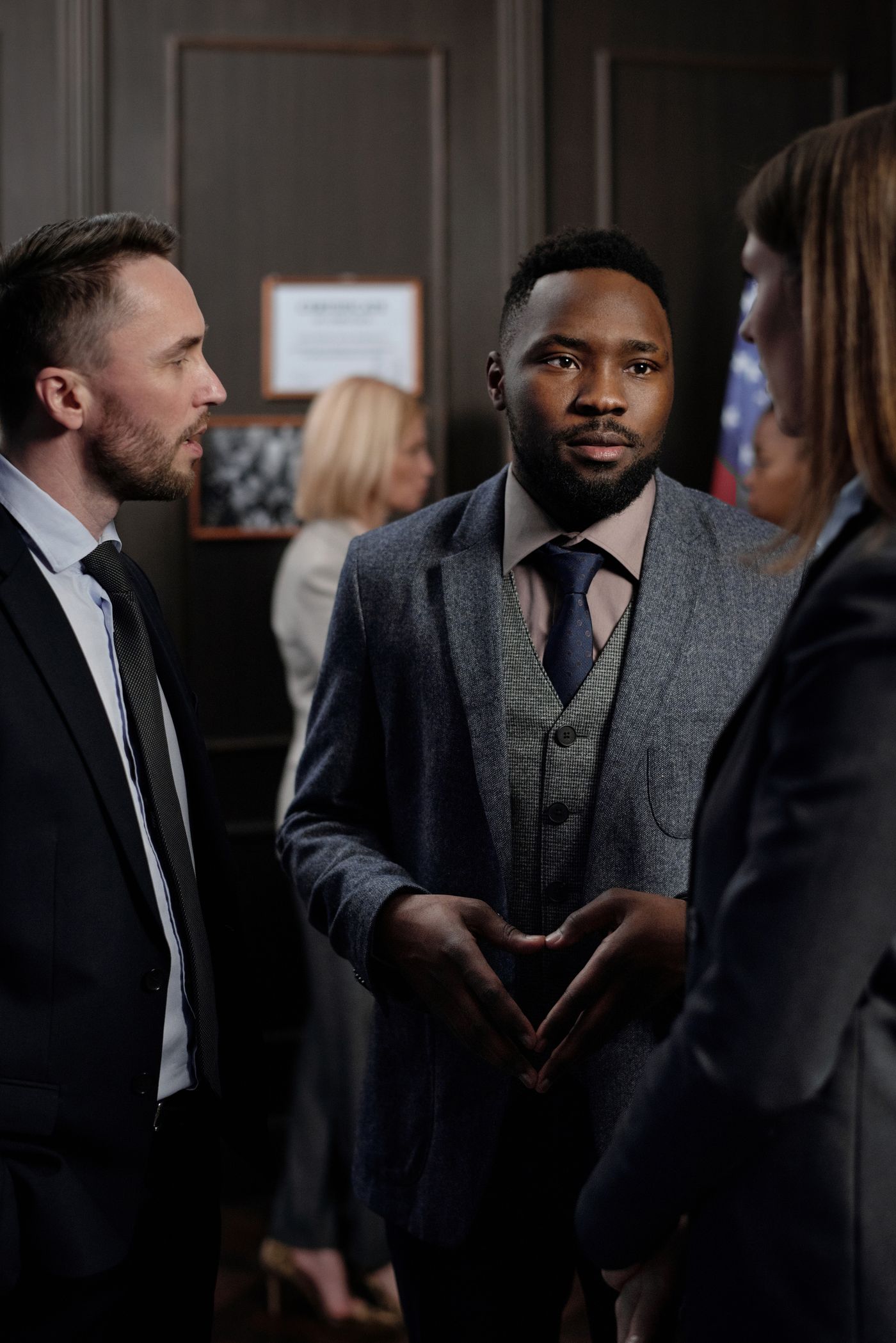 Business professionals having a detailed face-to-face conversation
