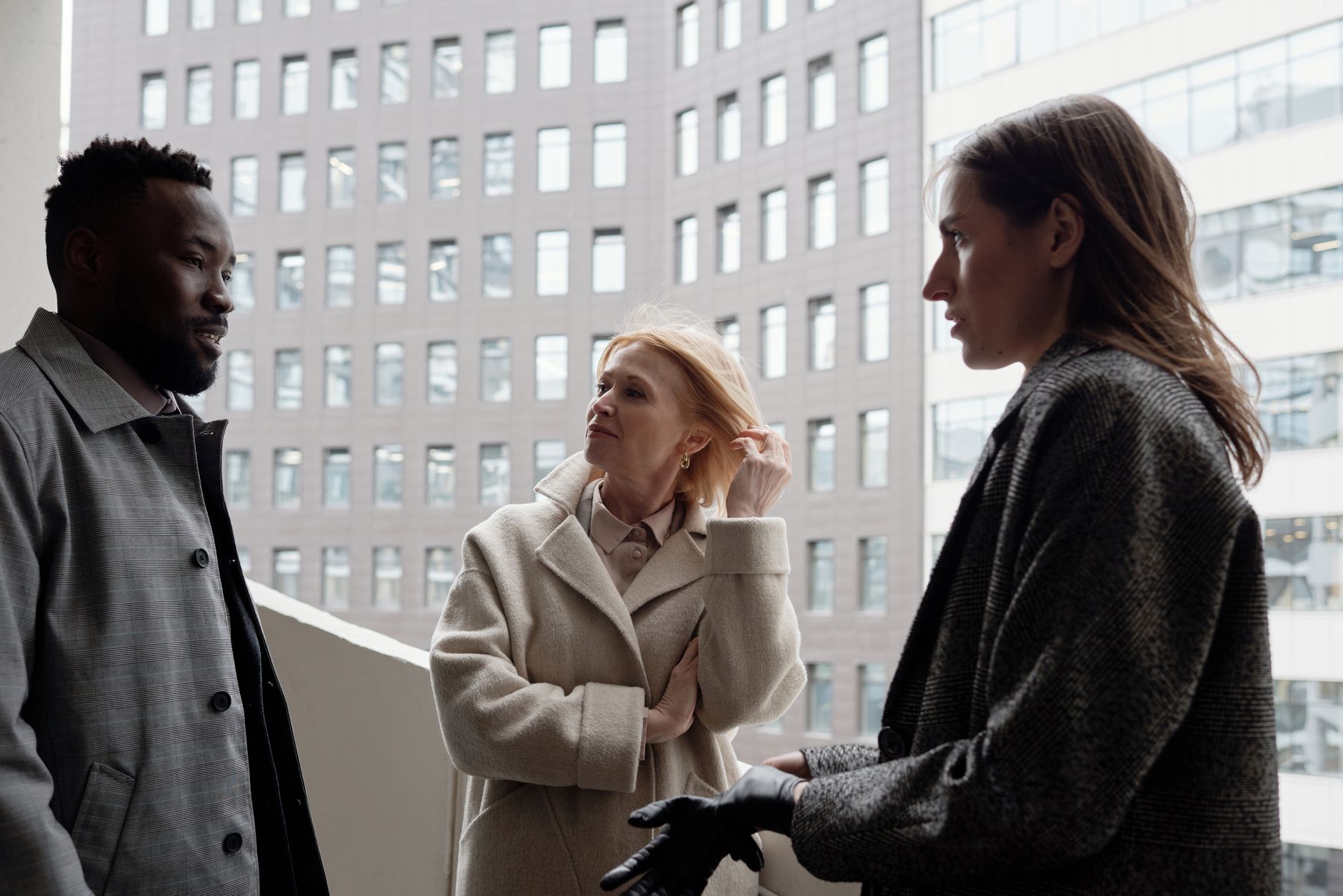 Call center team workers on break conversation
