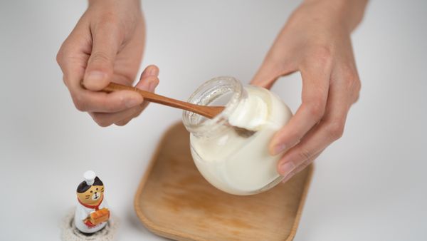 Natural yogurt in glass jar