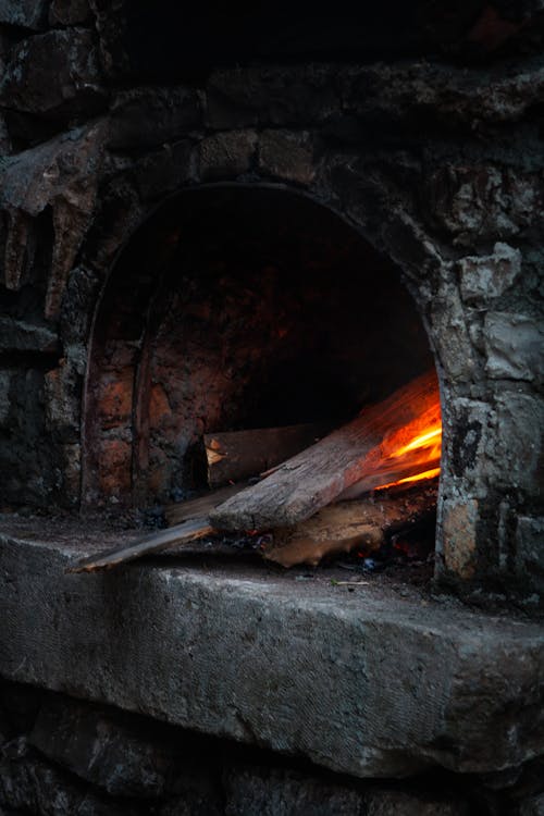 Firewood Burning in a Fireplace