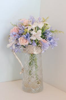 水晶花瓶里那束柔和的精致花朵，非常适合用作装饰