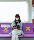 Woman Wearing a Face Mask and Using a Tablet