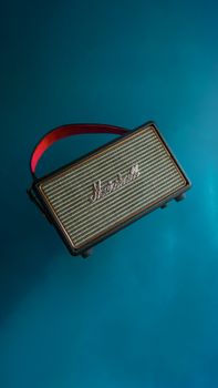 Stylish Marshall speaker with a vintage look, perfect for wireless audio.