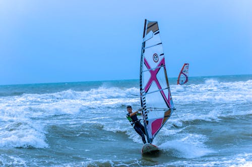 Photo of a Man Windsurfing at the Beach