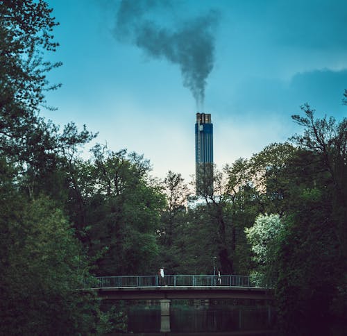 Industrial Chimney Seen from Park