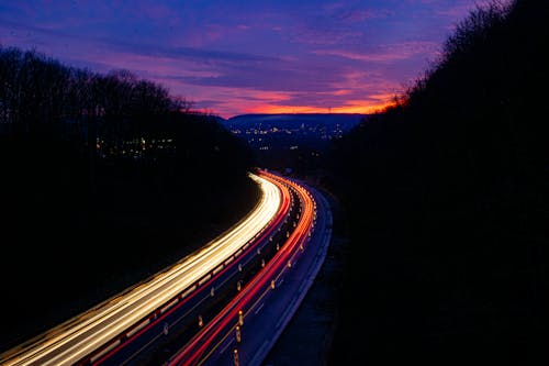 Light Streaks on Road during Sunset