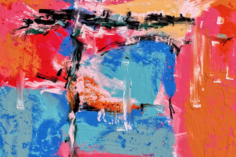 Colorful abstract acrylic painting featuring dynamic brush strokes and vivid hues, perfect as art decor.