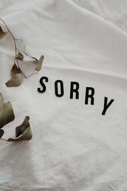 Word Sorry on White Fabric