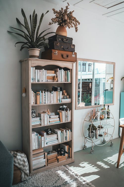 Free Brown Wooden Shelf With Books Stock Photo