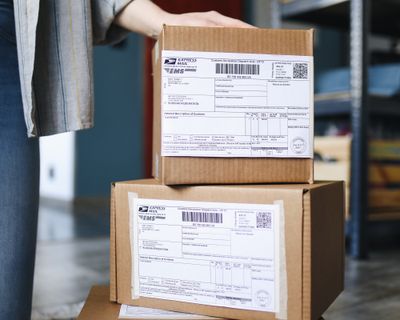 Stack of boxes packaged and ready for delivery