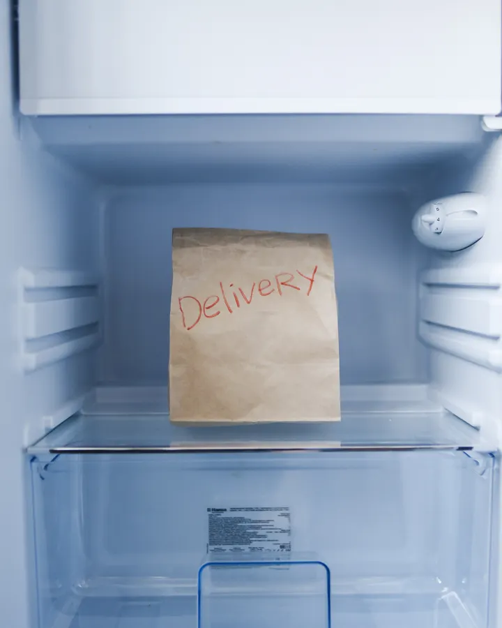 Haier refrigerator repair in La Mesa, CA Brown paper delivery bag inside a refrigerator, Haier refrigerator repair in La Mesa
